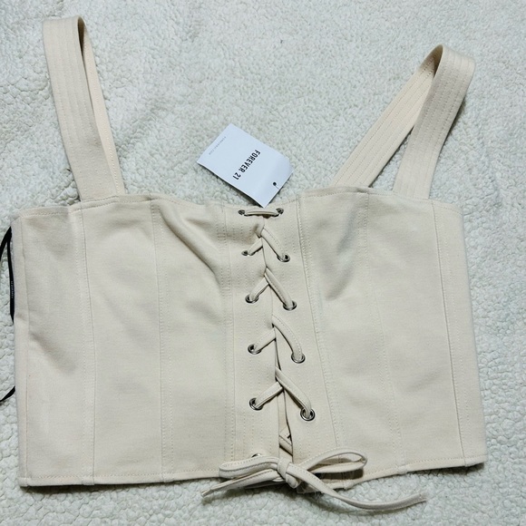 Forever 21 Tops - Forever 21 Cream Lace-Up Top